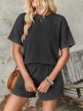 Textured Round Neck Short Sleeve Top and Shorts Set - Trendsi - Flyclothing LLC