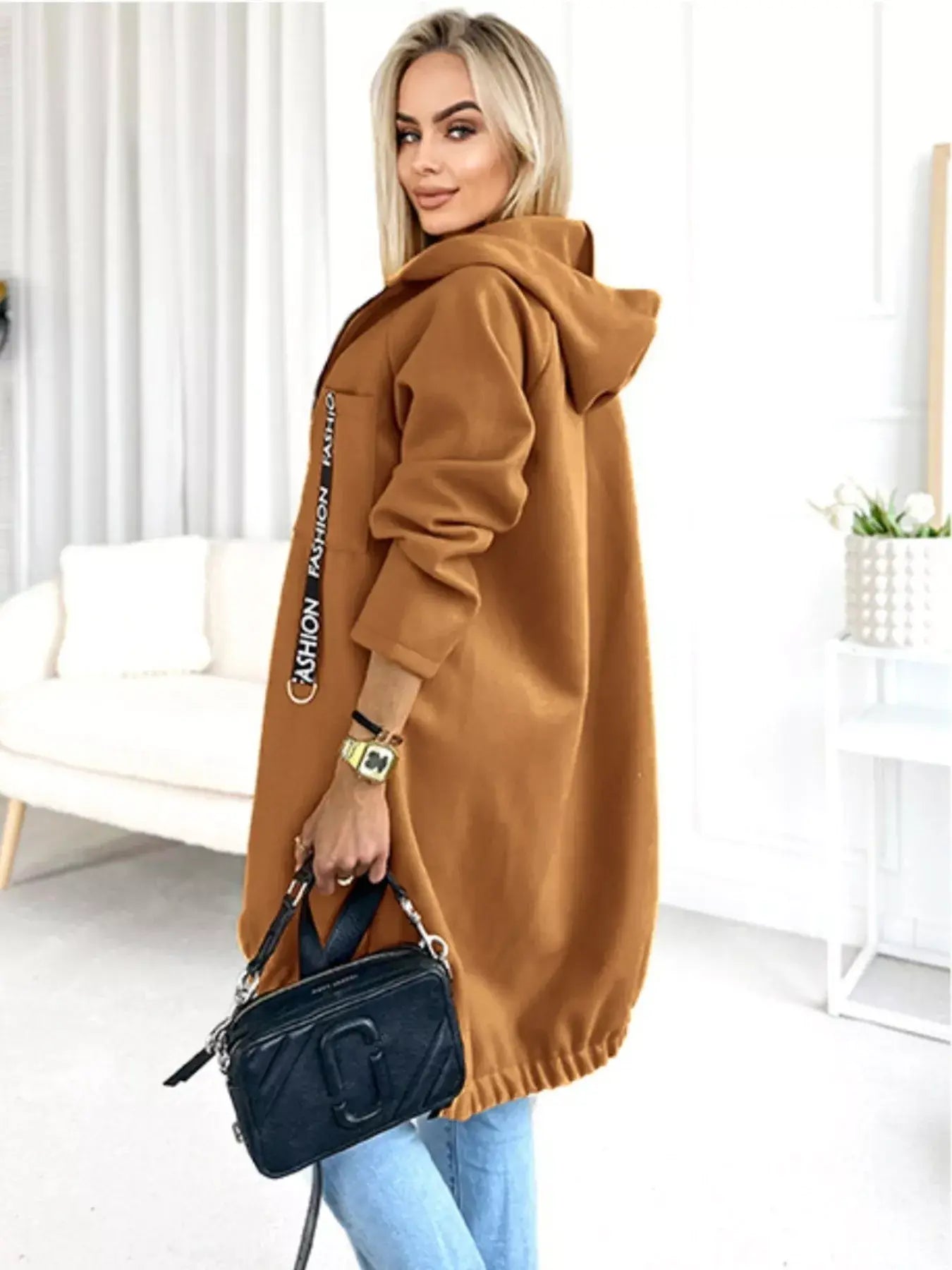 Full Size Zip Up Longline Hooded Outerwear Plus Size - Trendsi - Flyclothing LLC