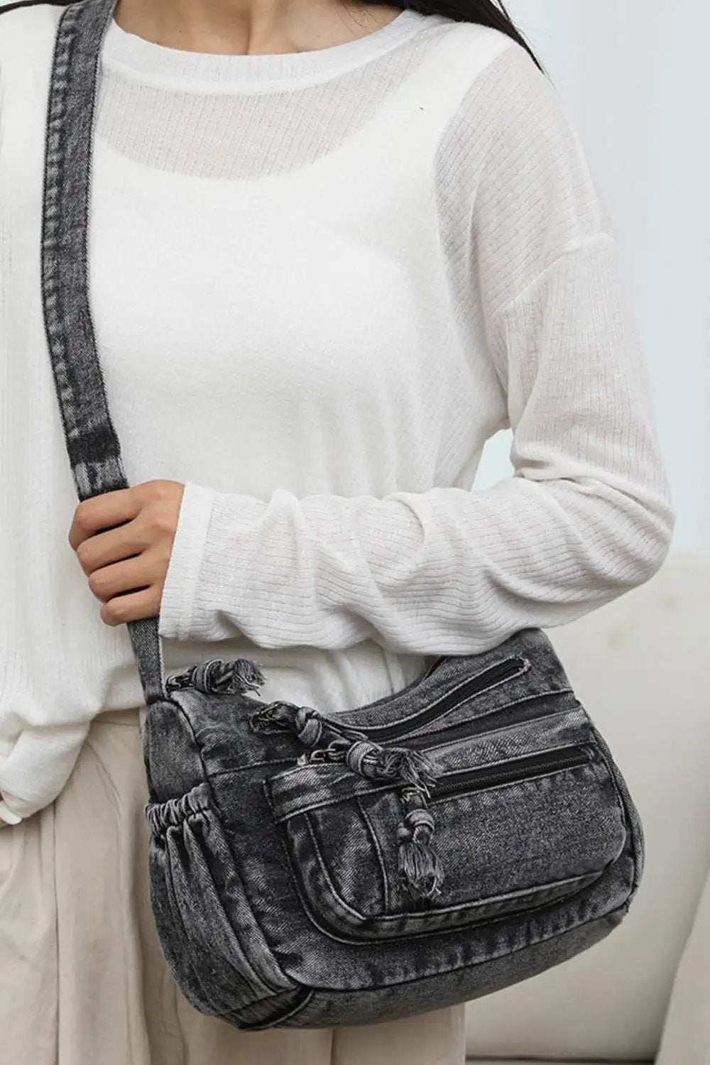 Adjustable Strap Denim Crossbody Bag - Trendsi - Flyclothing LLC