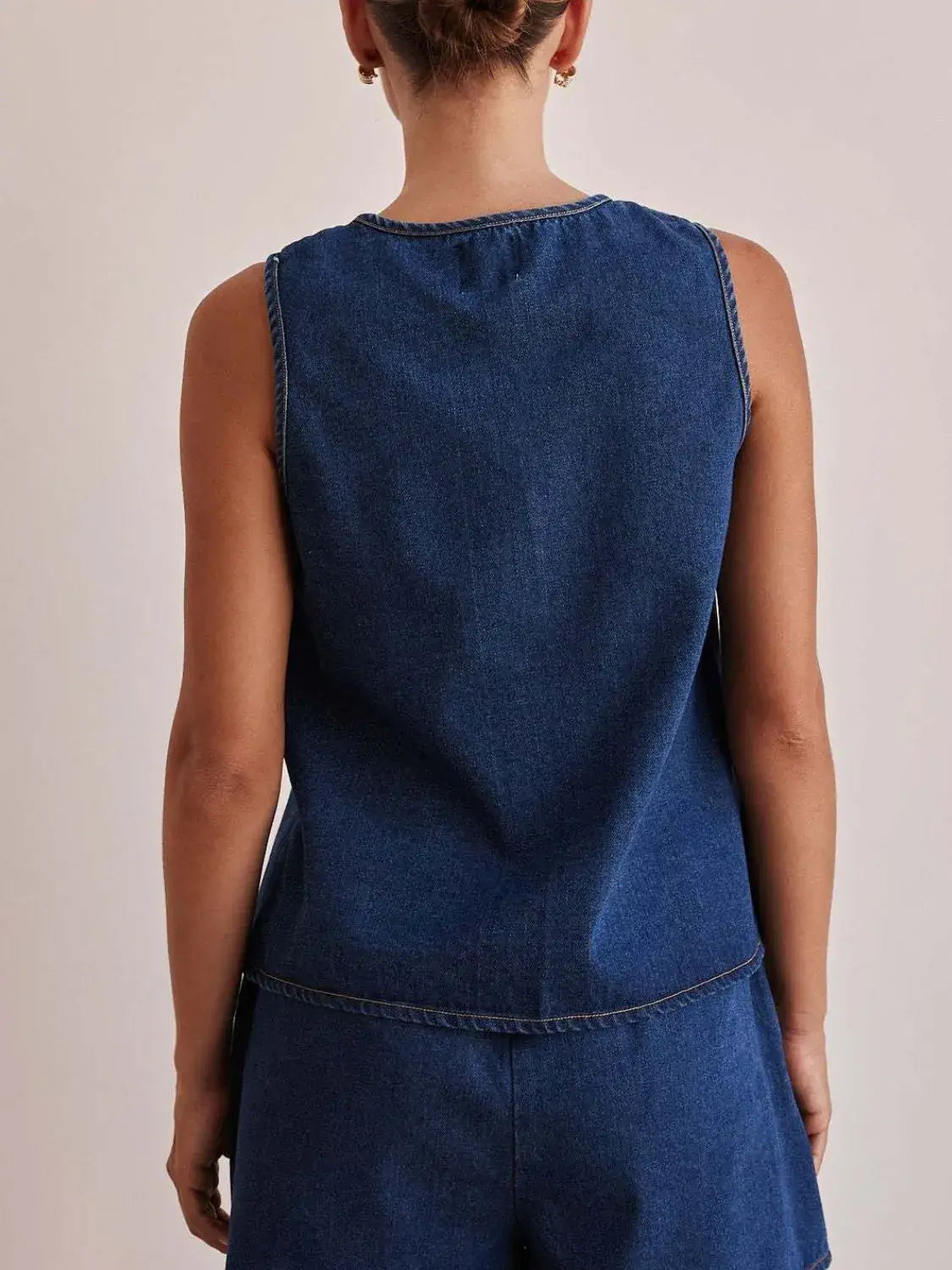 Tie Front Denim Vest - Trendsi - Flyclothing LLC
