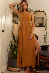 POL Sleeveless Back Zipper Front Slit Maxi Dress - Trendsi