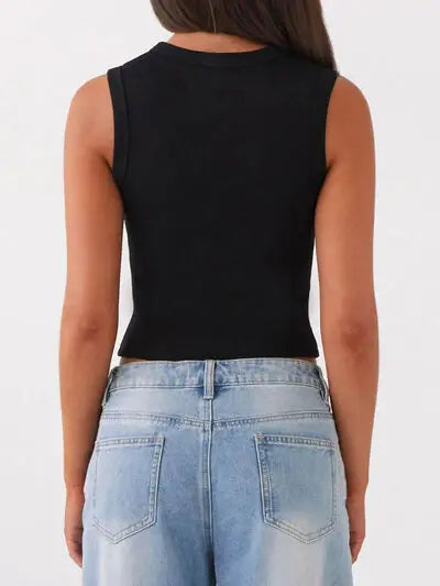 Lovelet Button Up Round Neck Tank - Trendsi - Flyclothing LLC