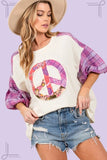 SAGE + FIG Full Size Peace Applique Patch with Plaid Contrast Top - Trendsi