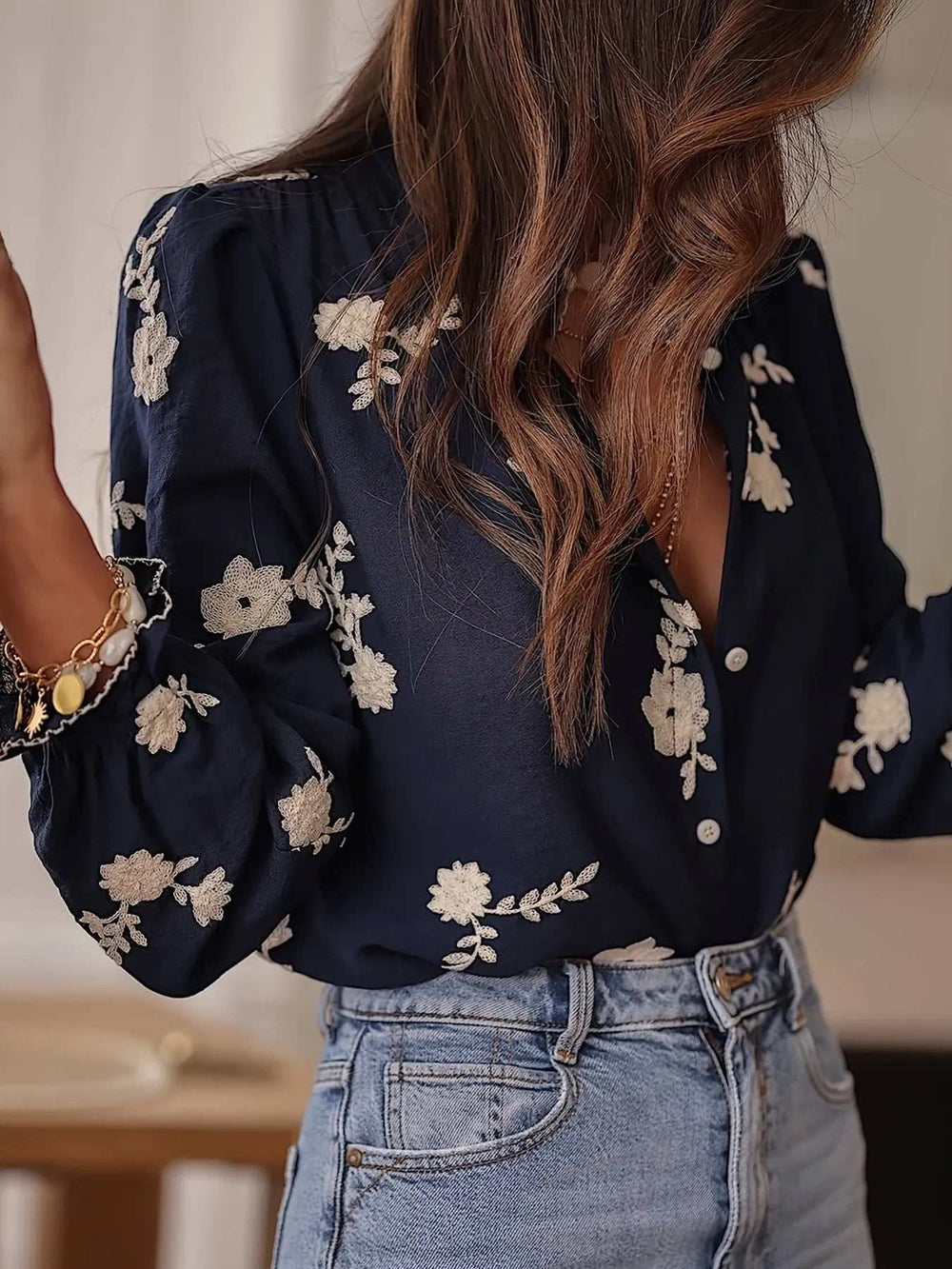 Flower Button Up Long Sleeve Shirt - Trendsi - Flyclothing LLC