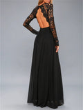 Lace Detail Backless Long Sleeve Maxi Dress - Trendsi