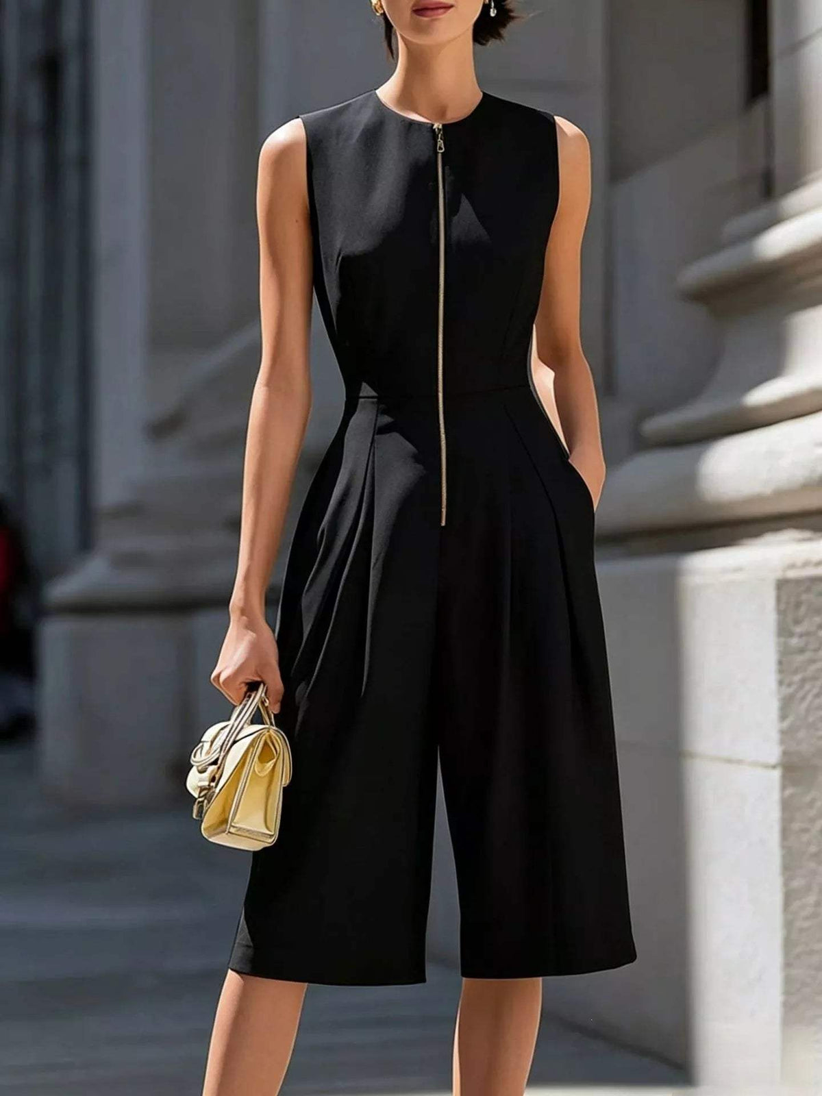 Sleeveless Wide-Leg Zipper Front Jumpsuit - Trendsi - Flyclothing LLC