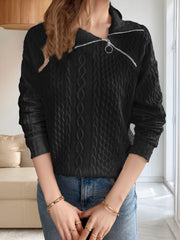 Oblique Zipper Collared Neck Long Sleeve Sweatshirt - Trendsi