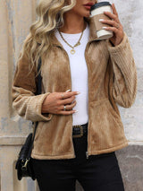 Perfee Pocketed Zip Up Collared Neck Long Sleeve Jacket - Trendsi - Flyclothing LLC