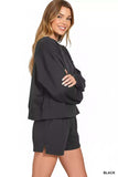 Zenana Fleece Round Neck Sweatshirt and Shorts Set - Trendsi - Flyclothing LLC
