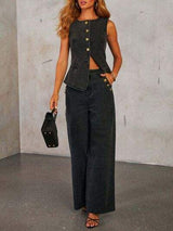 Button Decor High Rise Wide Leg Jeans - Trendsi - Flyclothing LLC