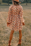 Smocked Printed V-Neck Long Sleeve Dress - Trendsi