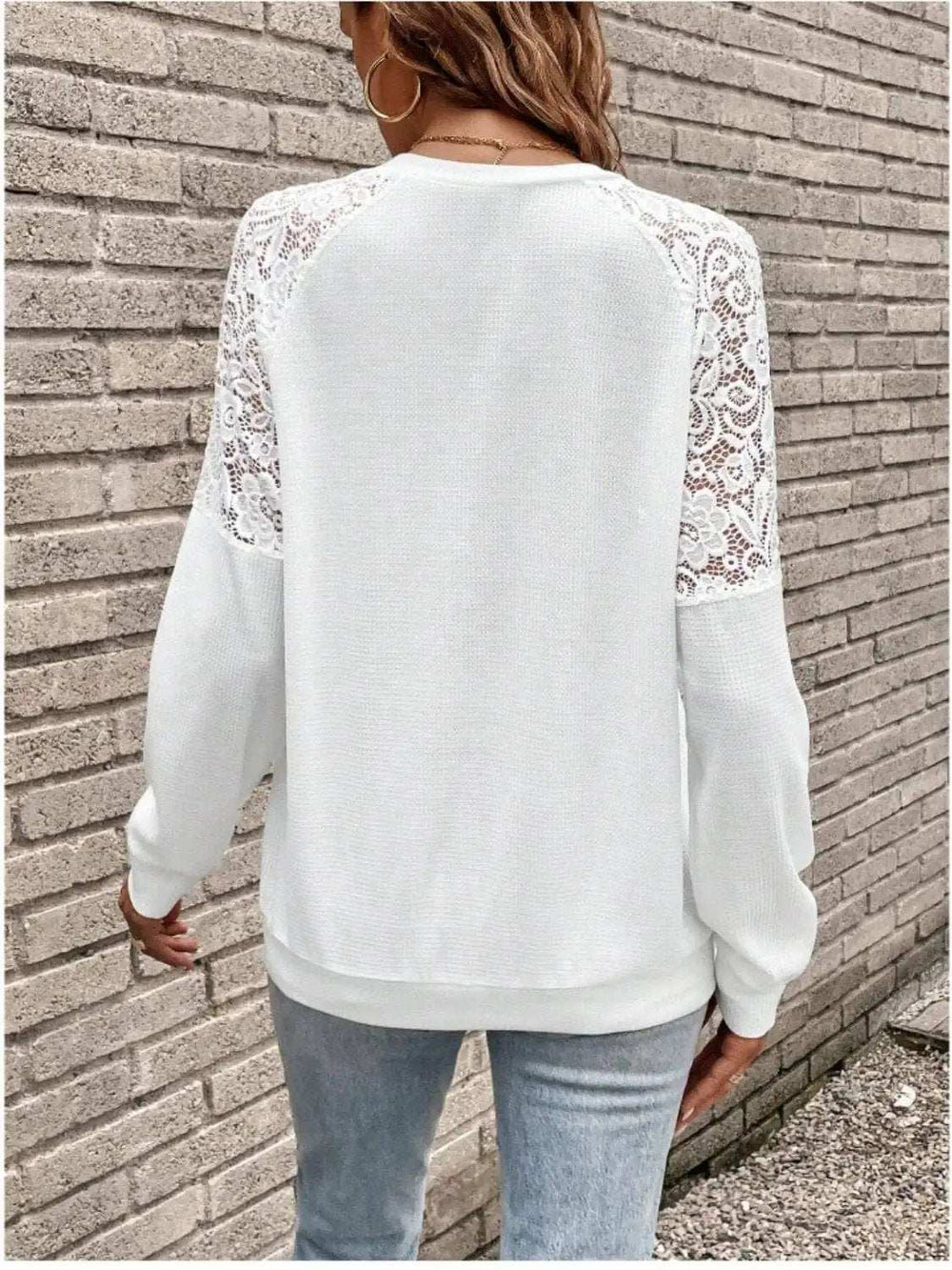 Lace Detail V-Neck Long Sleeve Top - Trendsi - Flyclothing LLC