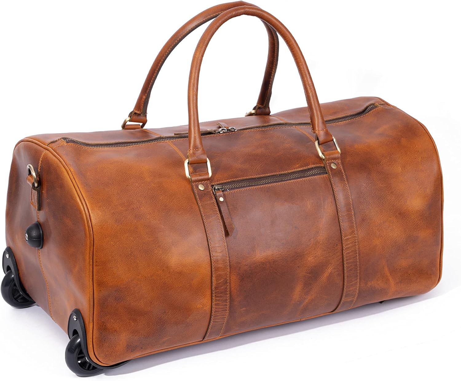 Tan Leather Trolley Bag 44L - Classy Leather Bags - Flyclothing LLC
