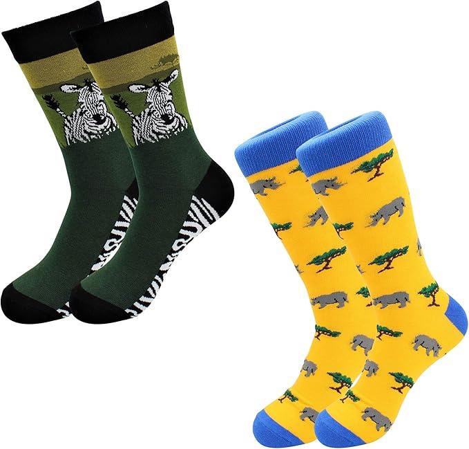 Zebra & Rhino Socks 2 Pack - Comfy Cotton for Men & Women - Real Sic - Flyclothing LLC