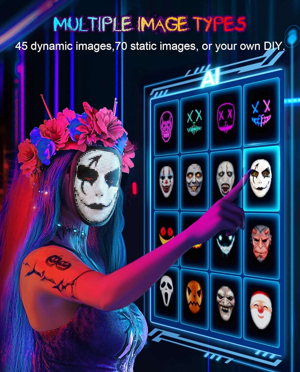 Halloween LED Mask with Programmable App & Gesture Sensing, DIY Unisex LED Lighted Face Transforming Mask, Perfect Gift for Halloween Costume Cosplay,Masquerade - SHOMICOBOUTIQUE - Flyclothing LLC