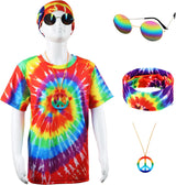 70s Outfits Boys 4Pcs Hippie Costume Accessories Kids Colorful Dye tshirt for Theme Party 60s 70s for 4-12 years - SHOMICOBOUTIQUE - Flyclothing LLC