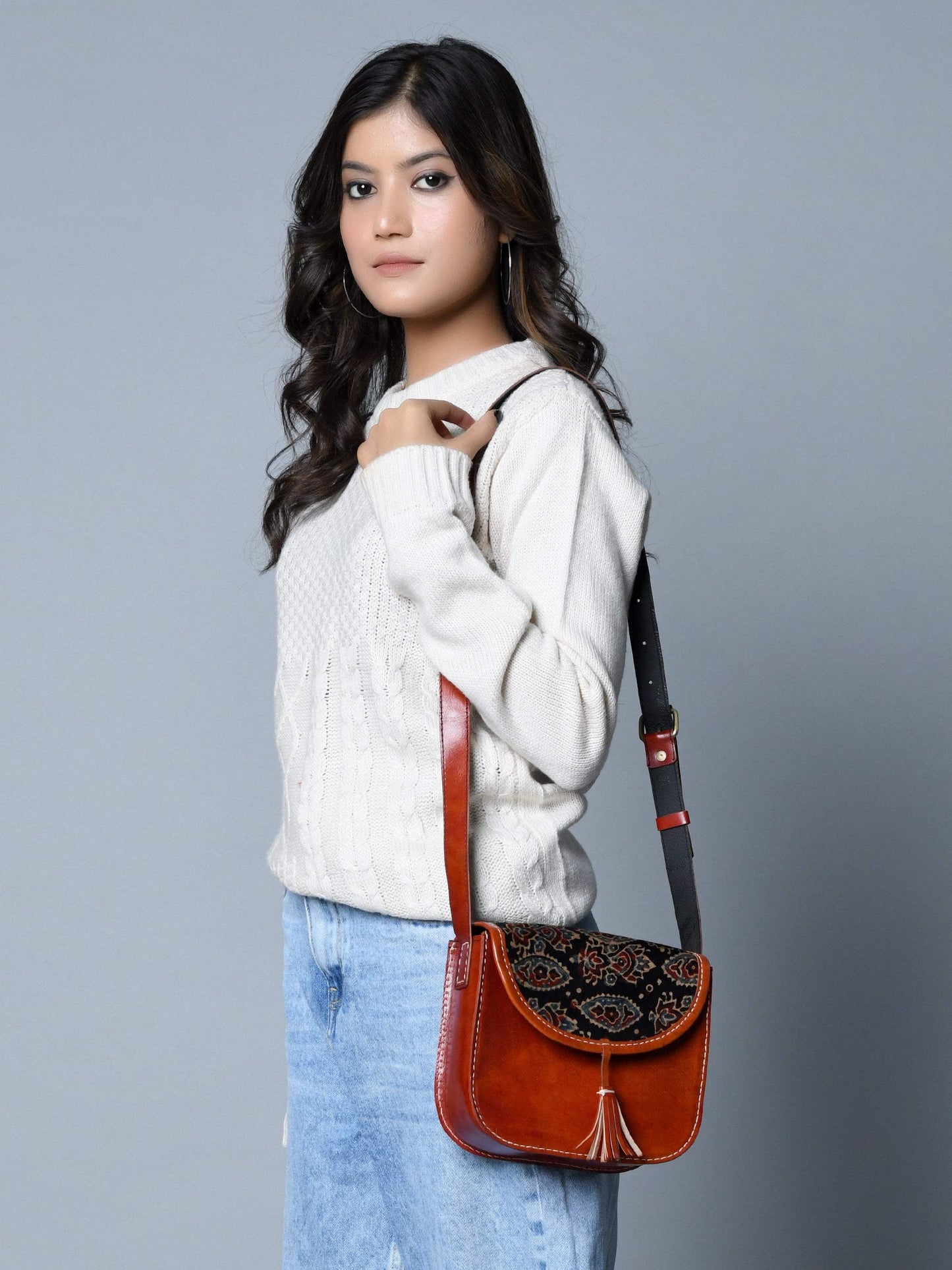 Astounding Ajrakh Ethnic Satchel - Classy Leather Bags - Flyclothing LLC