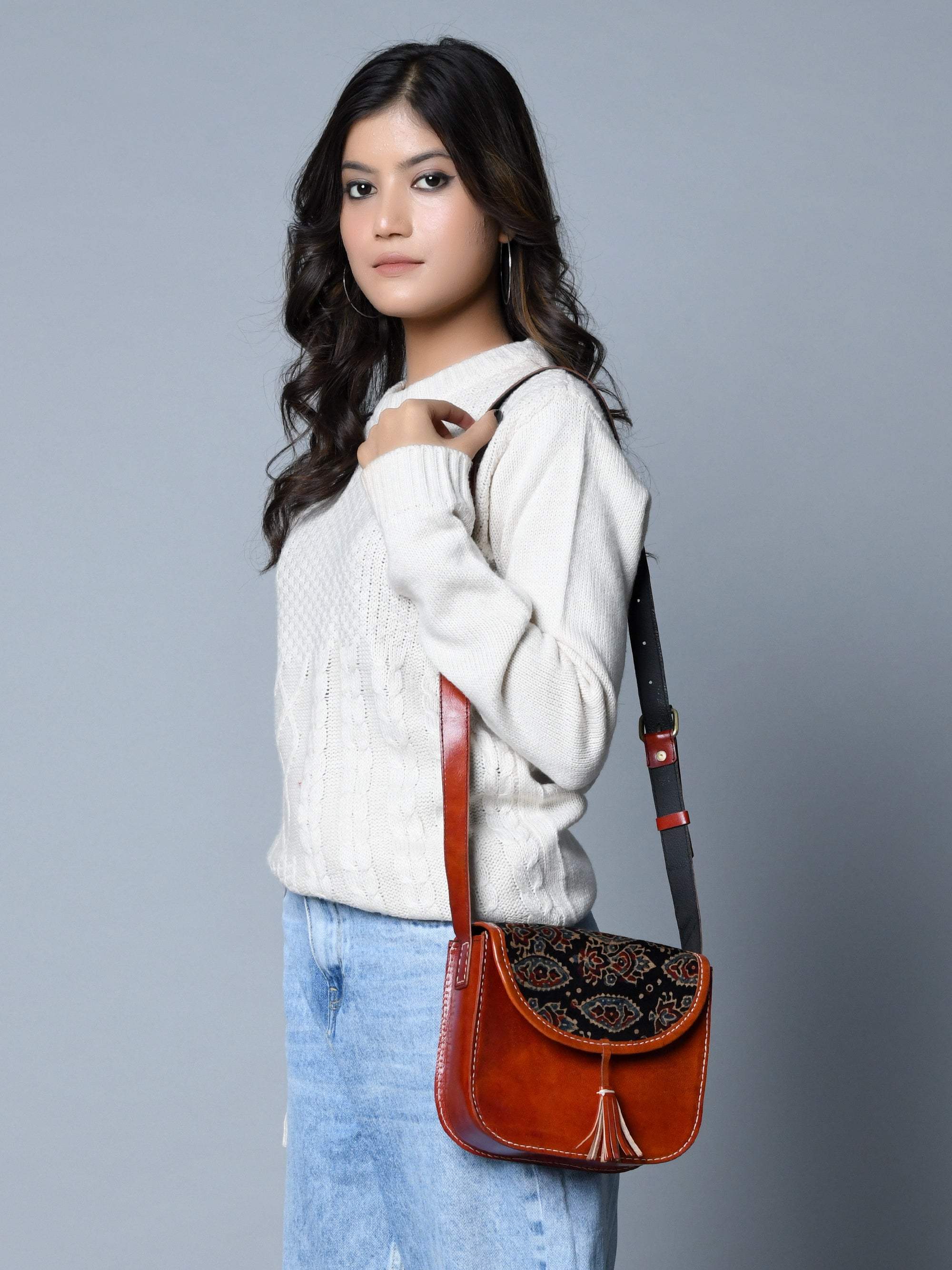 Astounding Ajrakh Ethnic Satchel - Classy Leather Bags - Flyclothing LLC