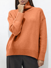 Turtleneck Drop Shoulder Long Sleeve Sweater - Trendsi