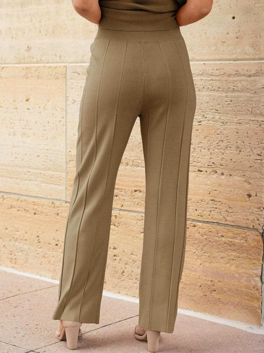Round Neck Cap Sleeve Top and Pants Knit Set - Trendsi - Flyclothing LLC