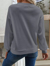 Casual V-Neck Waffle Long Sleeve Top - Trendsi - Flyclothing LLC