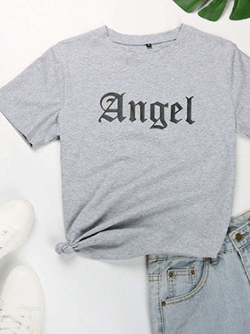 Perfee ANGEL Round Neck Short Sleeve T-Shirt - Trendsi - Flyclothing LLC