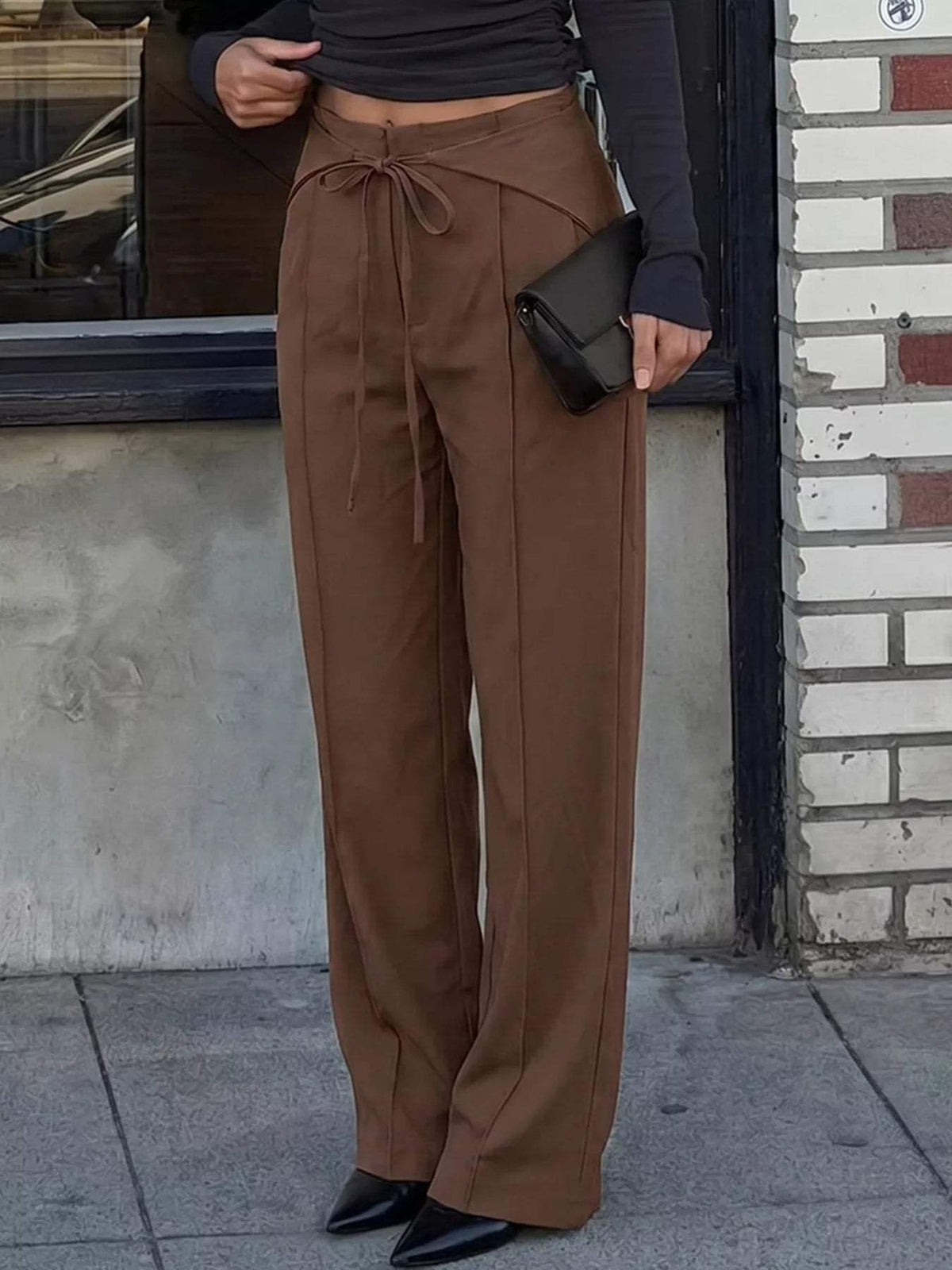 High-Waisted Wide-Leg Drawstring Pants - Trendsi - Flyclothing LLC