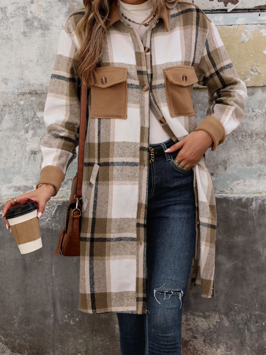 Plaid Button Up Long Sleeve Coat - Trendsi
