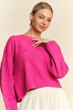 Davi & Dani Diamond Cable Pattern Drop Shoulder Sweater - Trendsi - Flyclothing LLC