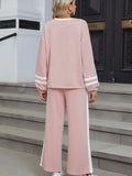 Contrast Trim Round Neck Top and Pants Set - Trendsi - Flyclothing LLC