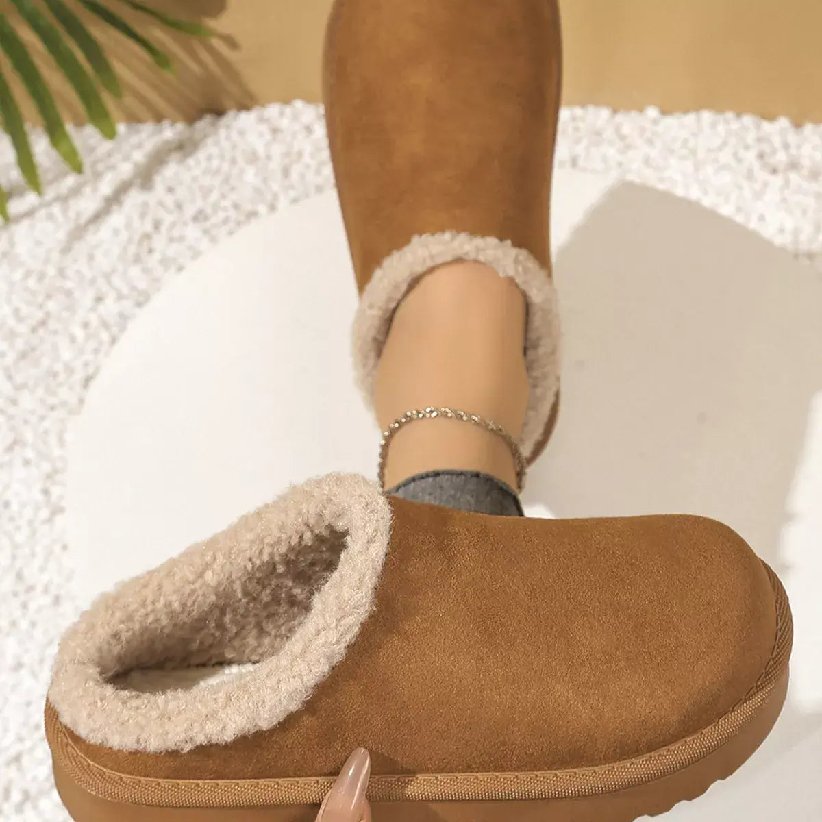 Plush Lined Round Toe Slippers - Trendsi - Flyclothing LLC