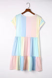 Color Block V-Neck Short Sleeve Mini Dress - Trendsi