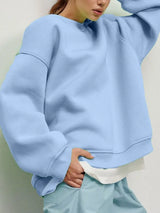 Round Neck Dropped Shoulder Long Sleeve Sweatshirt - Trendsi - Flyclothing LLC