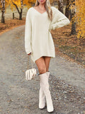V-Neck Dropped Shoulder Sweater Dress - Trendsi - Flyclothing LLC