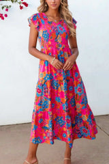 Boho Floral V Neck Ruffle Tiered Dress - Trendsi - Flyclothing LLC
