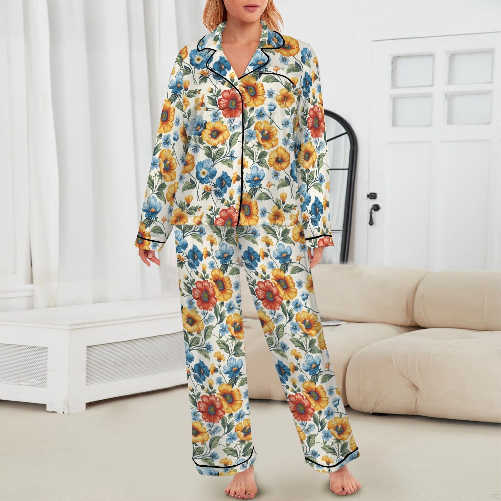 Baha Ranch Colores De Mexico Spring Florals Satin Pajamas