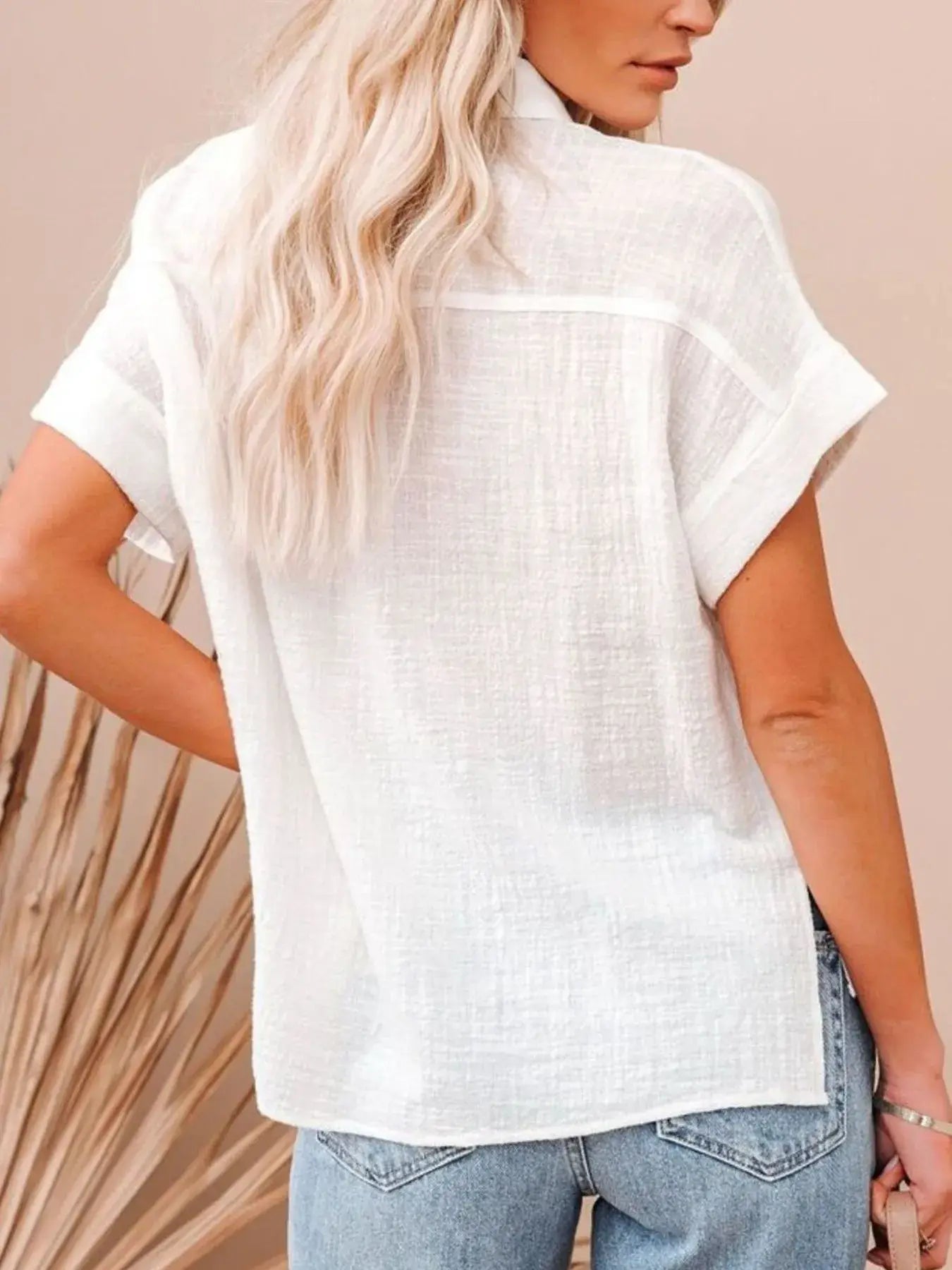 Full Size Button Up Short Sleeve Shirt Plus Size - Trendsi - Flyclothing LLC