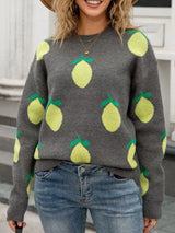 Lemon Crew Neck Round Neck Sweater - Trendsi - Flyclothing LLC