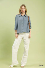 Umgee Oversized Striped Button-Down Shirt - Trendsi - Flyclothing LLC