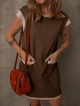 Round Neck Cap Sleeve Mini Dress - Trendsi - Flyclothing LLC
