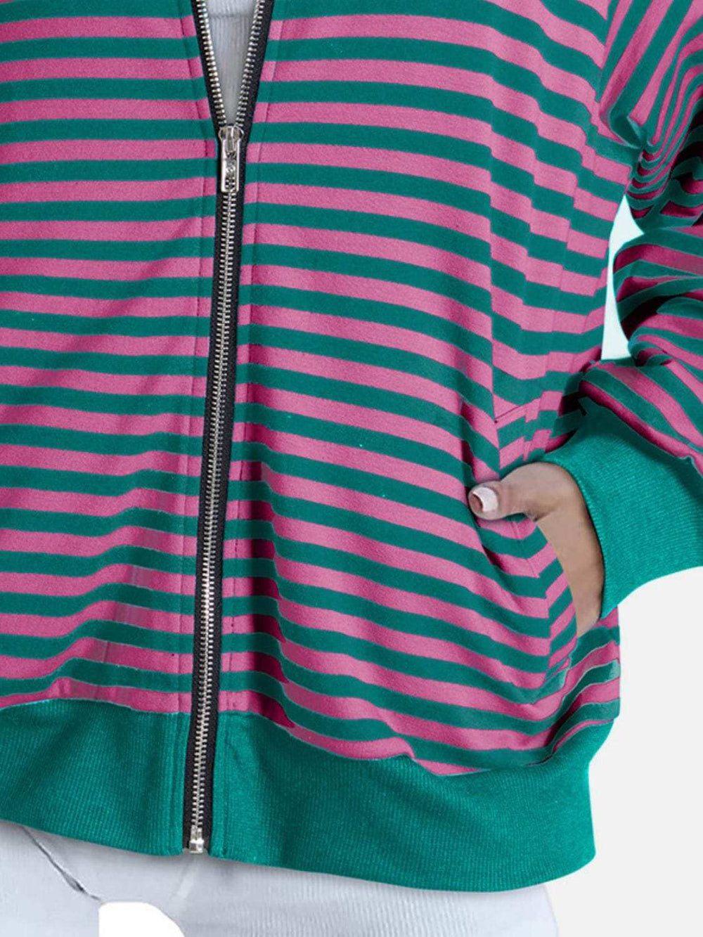 Striped Zip Up Long Sleeve Sweatshirt - Trendsi - Flyclothing LLC