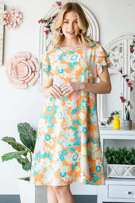 Heimish Full Size Ruffled Short Sleeve Floral Mini Dress Plus Size - Trendsi - Flyclothing LLC