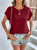 Textured Round Neck Short Sleeve Top - Trendsi - Flyclothing LLC
