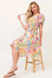 Lime 'N' Chili Watercolor Print Tie Front Midi Dress - Trendsi - Flyclothing LLC
