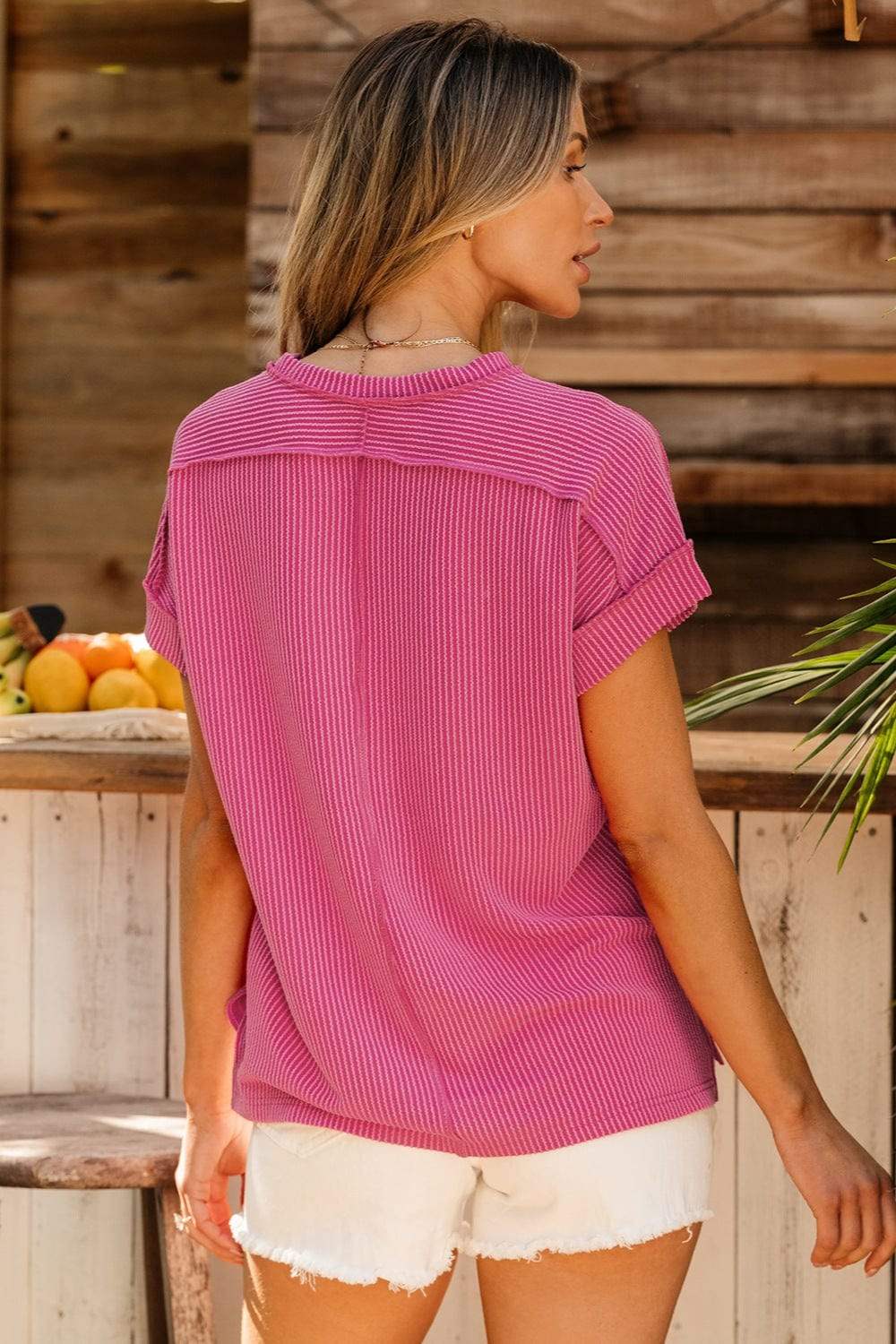 Exposed Seam Round Neck Short Sleeve T-Shirt - Trendsi - Flyclothing LLC