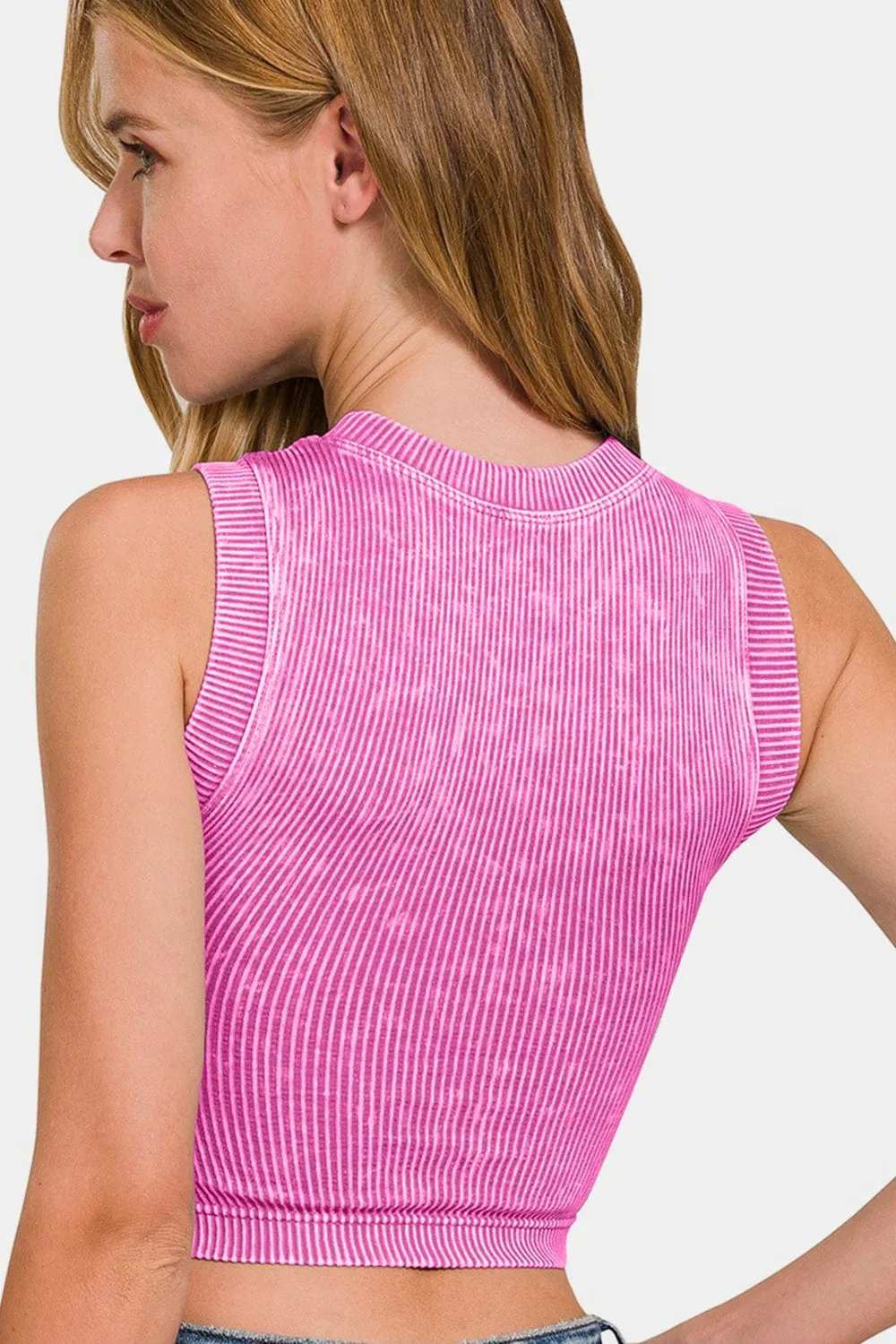 Zenana Washed Ribbed Seamless Crop Tank with Bra Pad - Trendsi - Flyclothing LLC