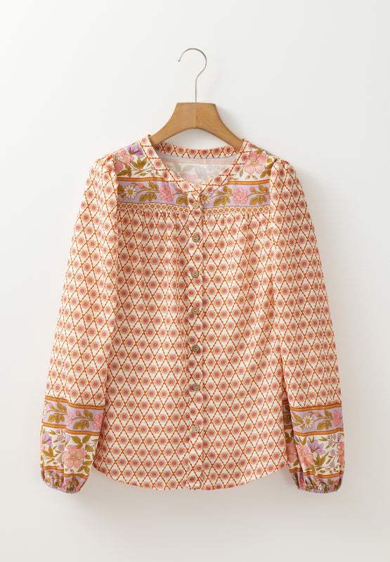 Printed Button Down Long Sleeve Shirt - Trendsi - Flyclothing LLC