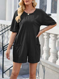 Backless Round Neck Half Sleeve Romper - Trendsi - Flyclothing LLC