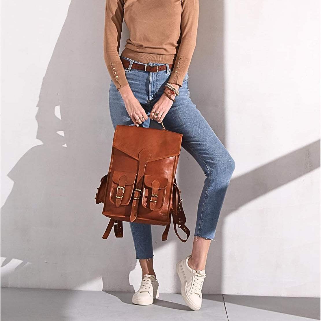 Vintage Leather Backpack Rucksack - Classy Leather Bags - Flyclothing LLC