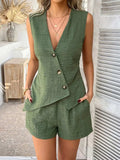Devine Button Down Sleeveless Top and Shorts Set - Trendsi - Flyclothing LLC